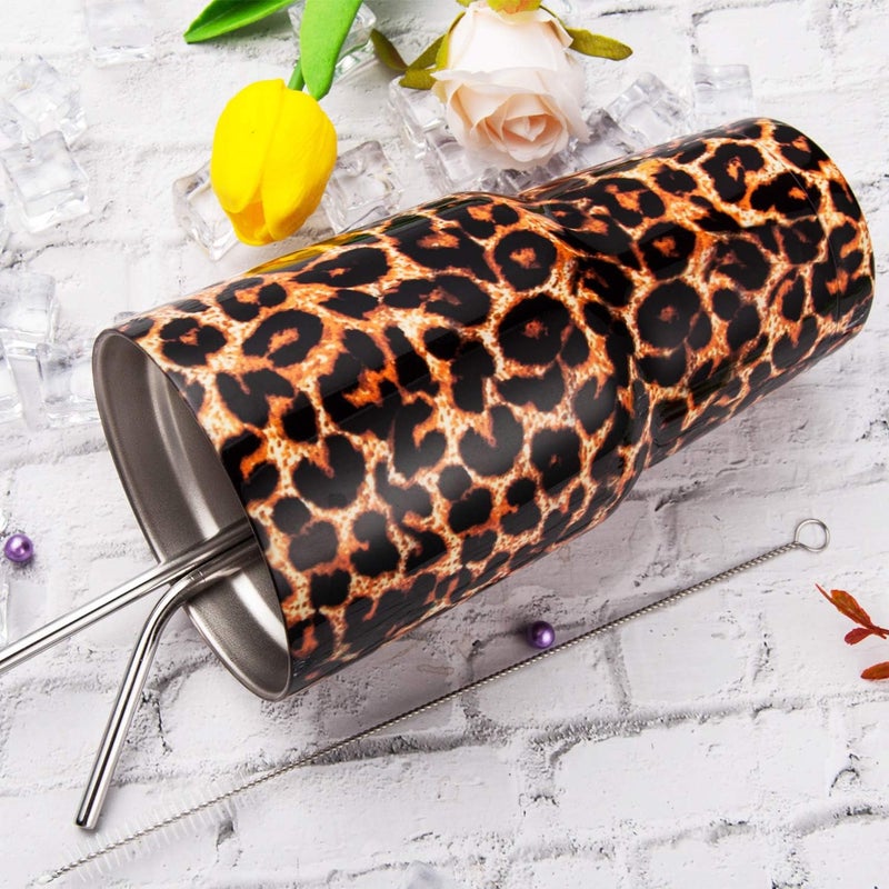 DS 30oz Leopard Tumbler Stainless Steel Insulated Travel Mug with Straw Lid Cleaning Brush (30 oz Leopard), 1 Count (Pack of 1) - Image 5