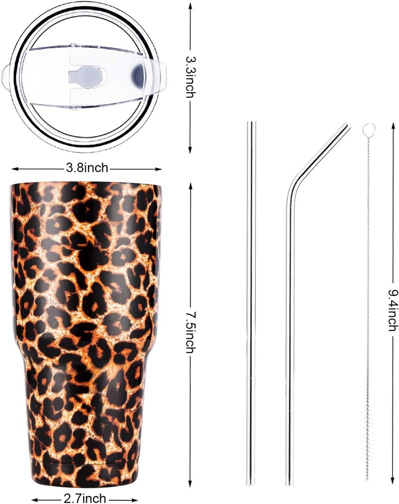 DS 30oz Leopard Tumbler Stainless Steel Insulated Travel Mug with Straw Lid Cleaning Brush (30 oz Leopard), 1 Count (Pack of 1) - Image 4