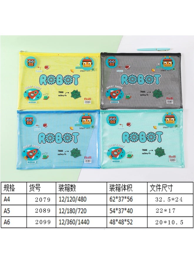 Korean Style Simple File Bag A4a5a6 Transparent Mesh Storage Bag Student Stationery Bag New Zipper Bag Storage Bag