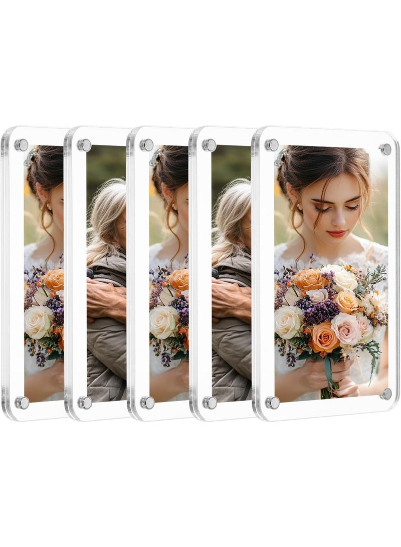 SLASA Pack of 5 Acrylic Fridge Magnetic Frames 3.1 x 4.7 Inch – Clear Square Double-Sided Magnetic Picture Holders for Refrigerator – Compatible with Fujifilm Mini Photos - Image 1