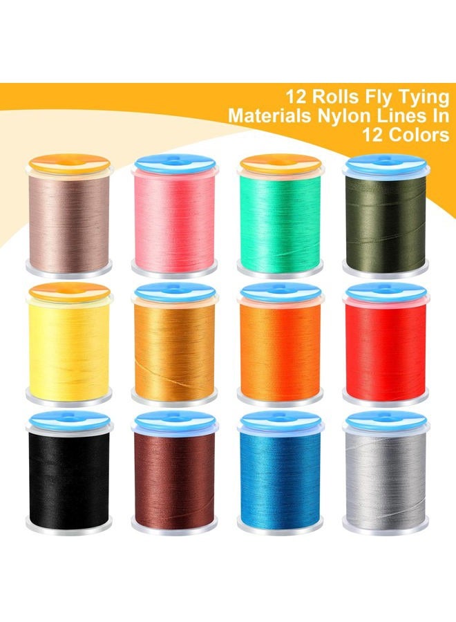 BBTO 12 Roll Fly Tying Kit - 12 Color Thread, Elastic Wire, Nylon Materials for Wet & Dry Fly Fishing - Image 2