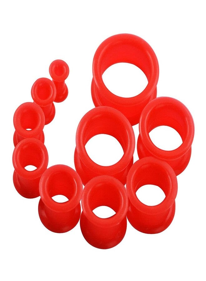 Pair 2g (6MM) RED SILICONE EYELET TUNNELS Double Flare Gauges Thin Soft Flexible Flesh Plugs (2pcs) - Image 3