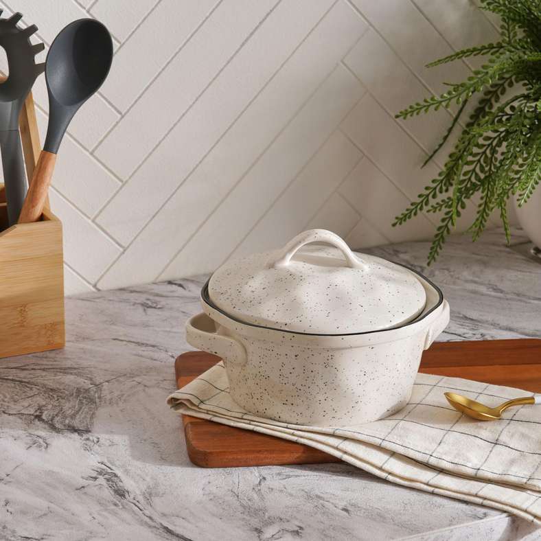 Pan Home Speckled Stoneware Casserole 1.4L - Warm Grey