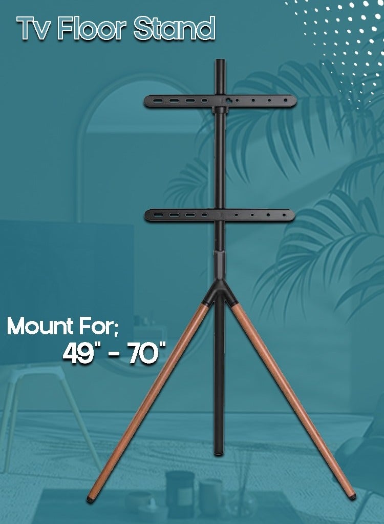 ELTRAZONE Easel Studio TV Floor Stand | Stylish Tripod Mount for 49"-70" Screens | Supports 40 KG | Adjustable Height | Space-Saving & Sturdy | Elegant Grey & Walnut Finish | Built-in Cable Management | Perfect for Home & Office - Image 1