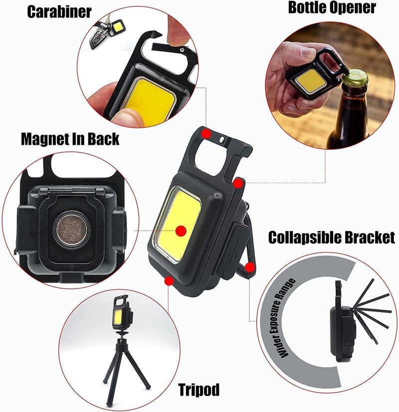 NHSK Enterprise Multifunction Keychain Led Light Keychain Work Light Portable Pocket Light with Folding Bracket Bottle Opener and Magnet Base Emergency for Fishing Walking Camping Mini LED Handheld Flashlight  - Image 2