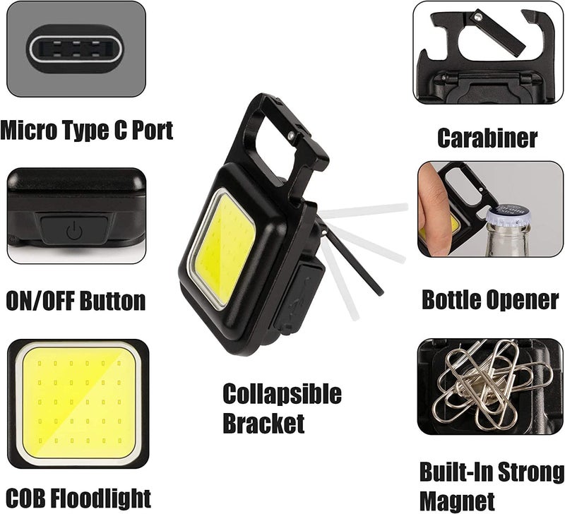 NHSK Enterprise Multifunction Keychain Led Light Keychain Work Light Portable Pocket Light with Folding Bracket Bottle Opener and Magnet Base Emergency for Fishing Walking Camping Mini LED Handheld Flashlight  - Image 3