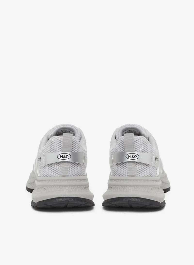 Styli Active Grey Metallic Detail Lace Up Sneakers for Women | Best Price UAE