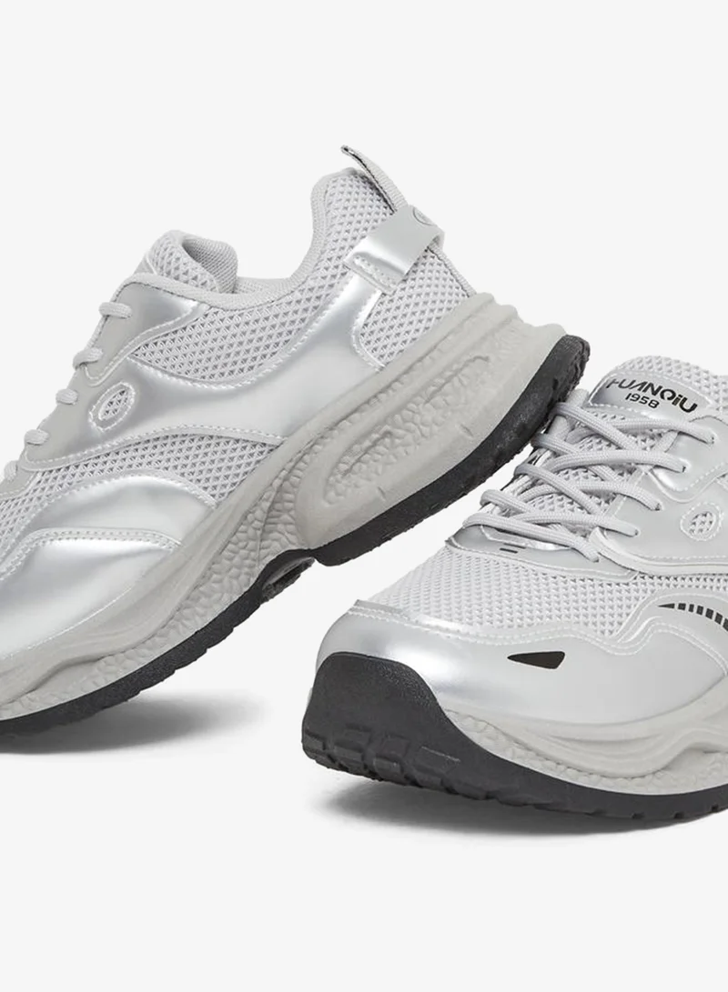 Styli Active Grey Metallic Detail Lace Up Sneakers for Women | Best Price UAE