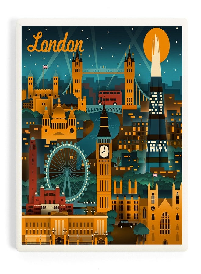 Lantern Press London, England, Retro Skyline (Absorbent Ceramic Coaster, Single, Cork Back, Kitchen Table Decor) - Image 1