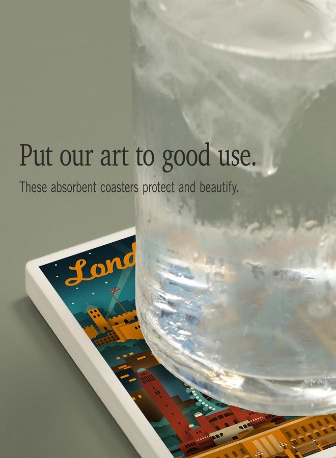 Lantern Press London, England, Retro Skyline (Absorbent Ceramic Coaster, Single, Cork Back, Kitchen Table Decor) - Image 4
