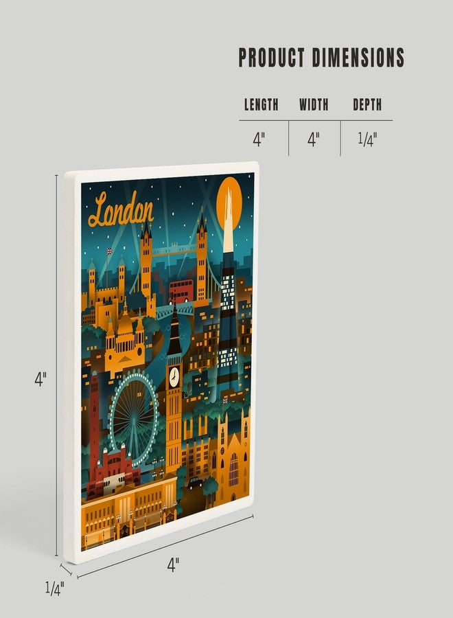 Lantern Press London, England, Retro Skyline (Absorbent Ceramic Coaster, Single, Cork Back, Kitchen Table Decor) - Image 5