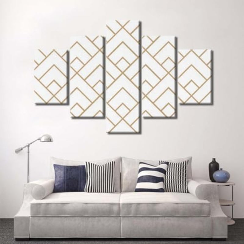® تنسيق المربعات، لوحة جدارية كانفاس، ذهبي، كانفاس، 5 قطع، 2X20X40-2X20X60-20X80 سم - Image 1