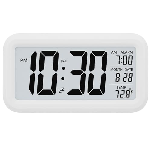 Kadio Digital Alarm Clock, Table Clock with Automatic Sensor, Date and Temperature Display, Compact Desk Clock for Students,Home, Office, Bedroom, Living Room,Home Decor, Corporate Use (White Digital) - Image 1