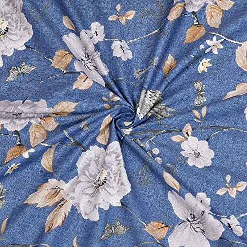 haus & kinder Pure Cotton King Size Bedsheet with 2 Pillow Covers for Double Bed 186 TC 108X108 Inches Flat Bed Sheet | Spanish Floral Patio, Blue - Image 4