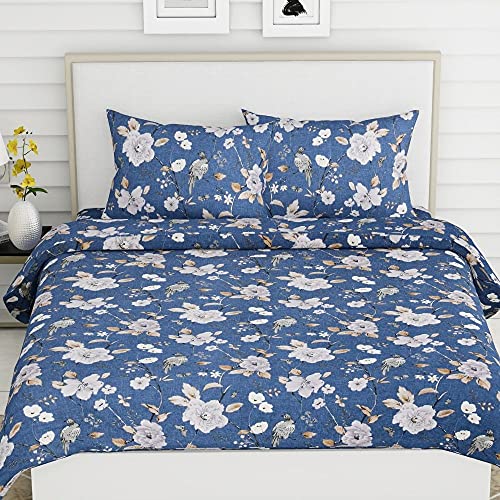 haus & kinder Pure Cotton King Size Bedsheet with 2 Pillow Covers for Double Bed 186 TC 108X108 Inches Flat Bed Sheet | Spanish Floral Patio, Blue - Image 2