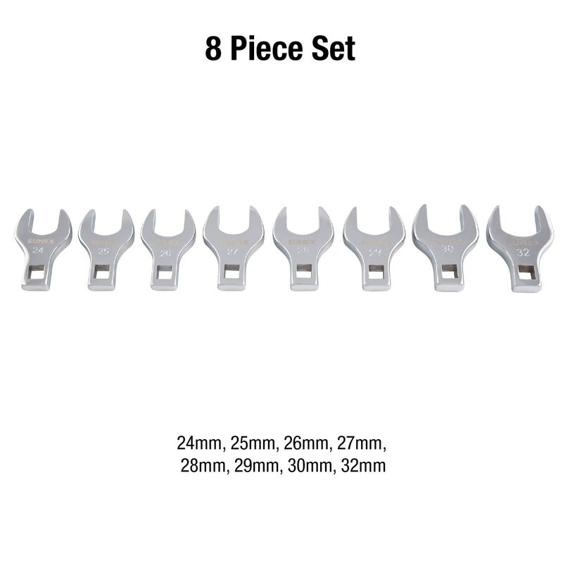 SUNEX TOOLS 9730 1/2-Inch Drive Jumbo Metric Crowfoot Wrench Set, sizes 24-32, 8-Piece - Image 2