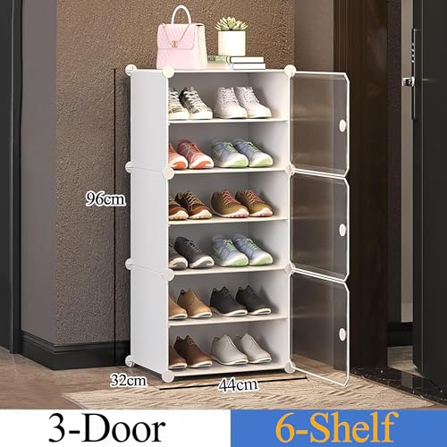 AYSIS Premium Modular Plastic Shoe Rack for Home with Door | 𝟔-𝐓𝐢𝐞𝐫 Stackable Shoe Organizer | Waterproof & Dustproof | Space Saving Storage for Home, Bedroom & Entryway【White, 6-Shelf-3-Door】 - Image 2