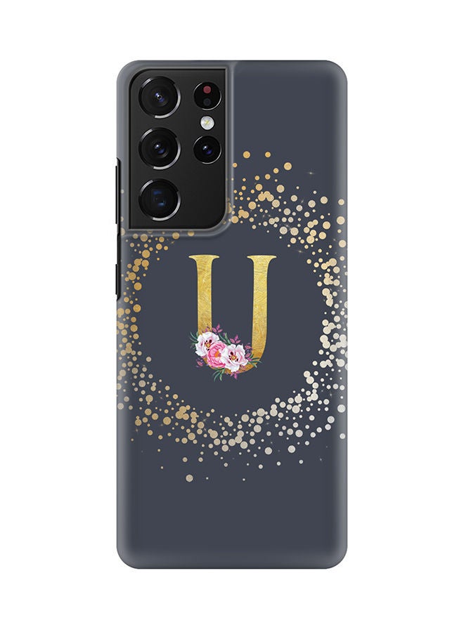 Stylizedd Monogram Slim Cover for Samsung Galaxy S21 Ultra 5G Case Custom Initials Letter Floral Pattern Snap Series Mobile Cover Matte Alphabet  - U (Grey) - Image 1