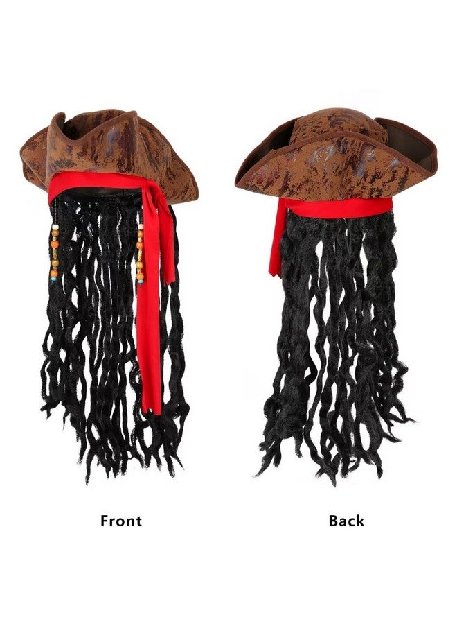 Cosrea Pirate Hat for Men Pirate Costume with Eye Patch Earring Mustache Accessories - Image 4