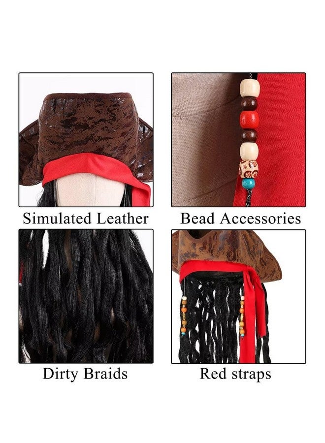 Cosrea Pirate Hat for Men Pirate Costume with Eye Patch Earring Mustache Accessories - Image 2