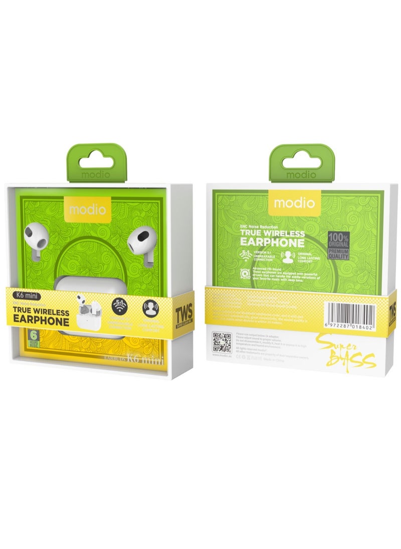modio - Modio K6 Mini Wireless Bluetooth Earbuds With HD Sound Quality andCompatible With All Android iso Devices - Image 1