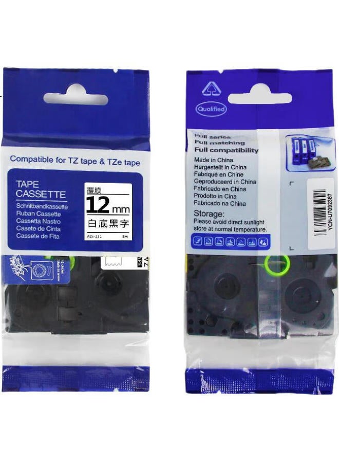 Befon شريط طباعة الملصقات من بيفون غير لاصق 12 مم Aze-231 خلفية بيضاء نص أسود متوافق مع Brother PT-E115B PT-D210 PT-P300Bt - Image 3