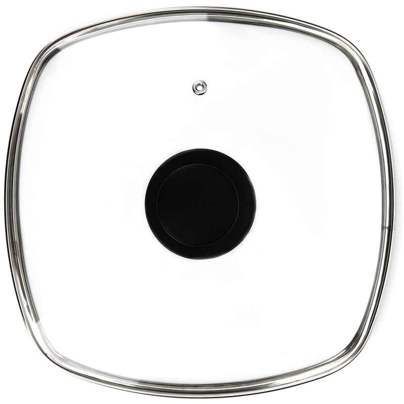 FOLI Square Glass Lid for Grill Pans with Steam Vent Hole  Fits Lodge Cast Iron Skillets 105inch2667cm  Square Tempered Glass Lid  Universal Replacement Cover Bakelite Round Knob