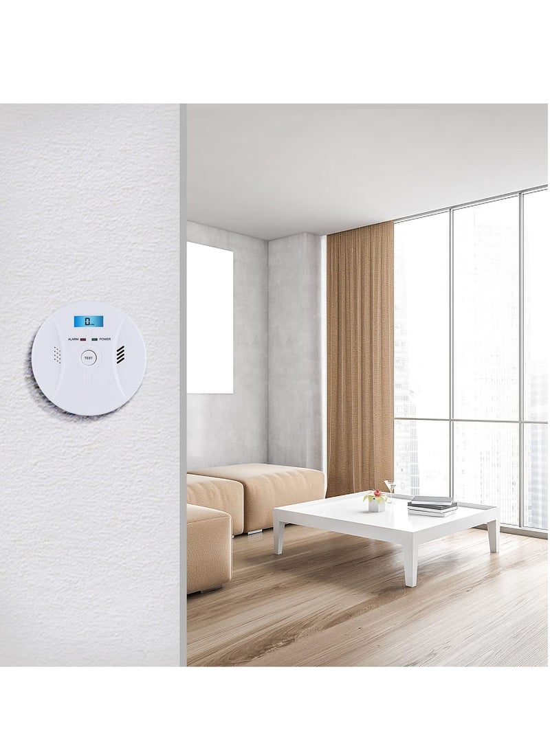Y&D - Combination Smok and Carbon Monoxide Detector Alarm Digital Display for Travel Home Bedroom Kitchen 9V Battery Operated White - Image 1