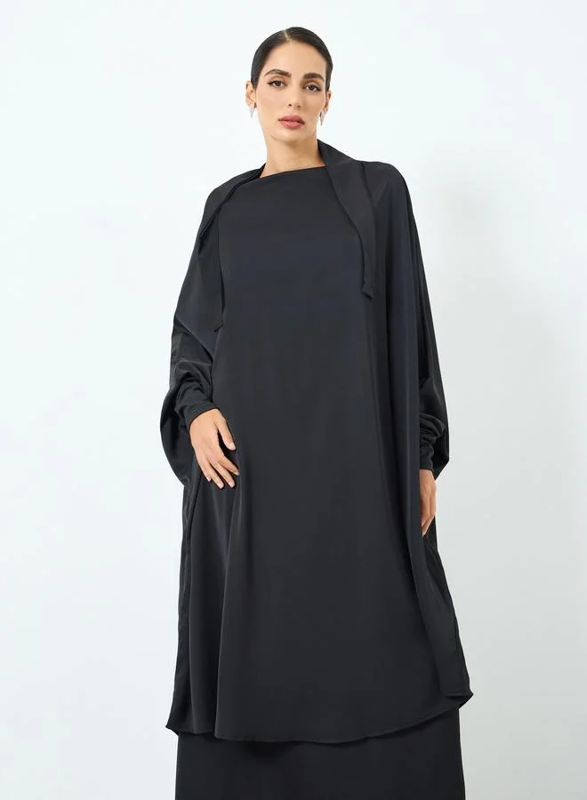 Take Two Women Black Batwing Sleeve Abaya and Skirt Set