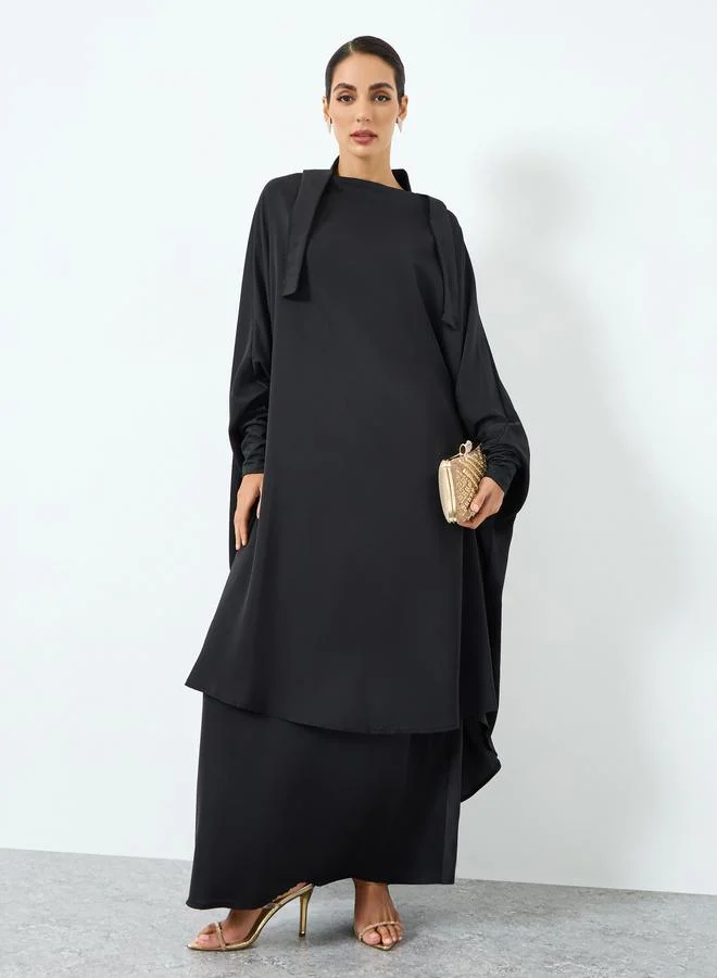 Take Two Women Black Batwing Sleeve Abaya and Skirt Set