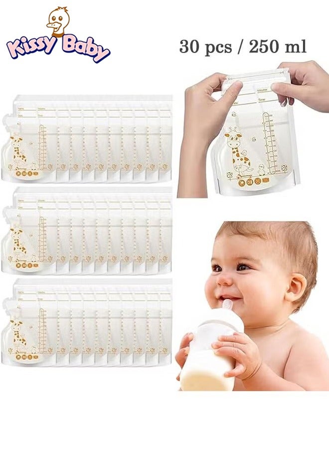 30 Pieces Disposable Milk Storage Bags With Pour Spout For Feeding No-Leak Milk Freezer Storage Pouches,250ml