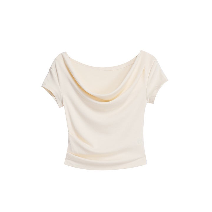 Women's Off-Shoulder Short Sleeve T-Shirt, Slim Fit, Cropped - Image 5