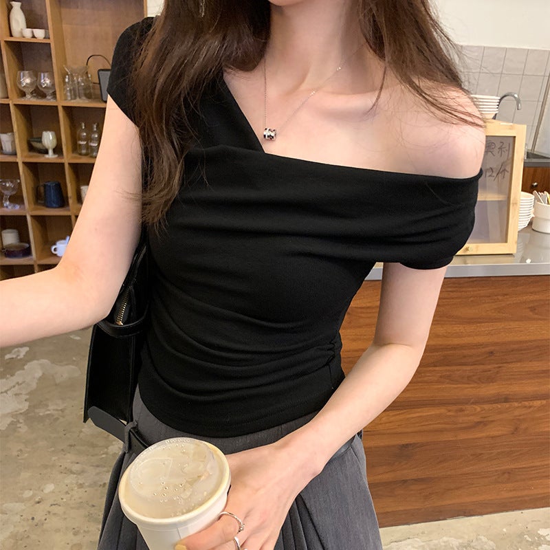 Women's Off-Shoulder Short Sleeve T-Shirt, Slim Fit, Cropped - Image 4