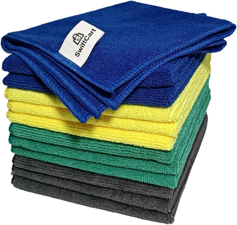 SwiftCart Lint Free High Absorbent Microfiber Cleaning Cloths - 12 Pack, 32cm x 32cm - Image 1