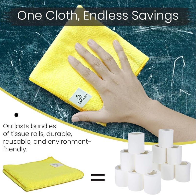 SwiftCart Lint Free High Absorbent Microfiber Cleaning Cloths - 12 Pack, 32cm x 32cm - Image 5