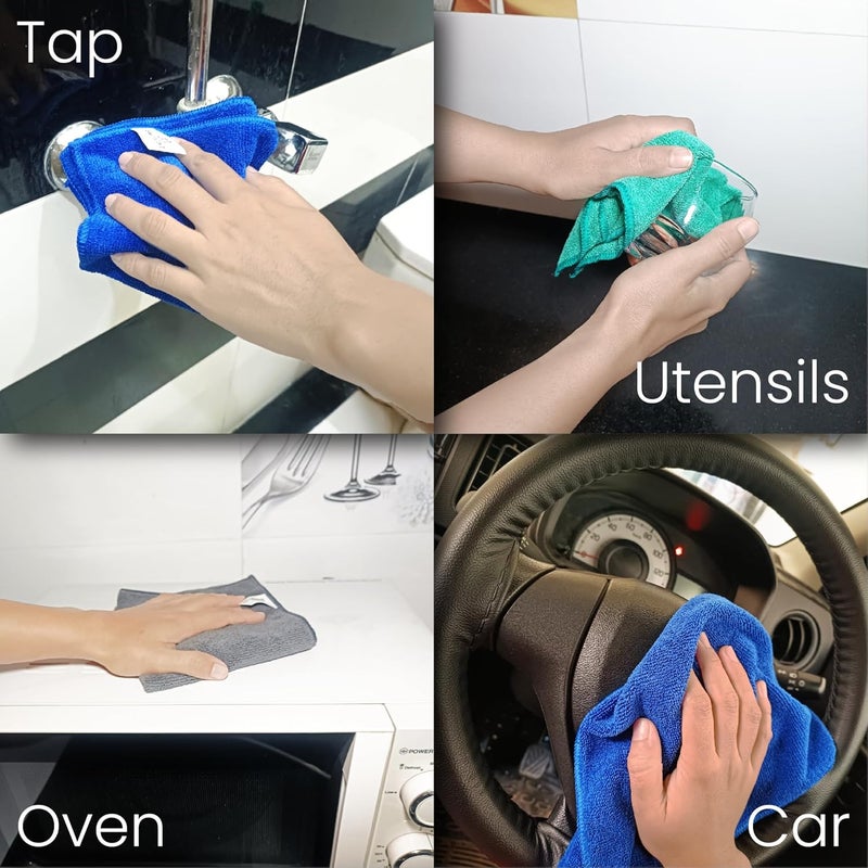 SwiftCart Lint Free High Absorbent Microfiber Cleaning Cloths - 12 Pack, 32cm x 32cm - Image 3
