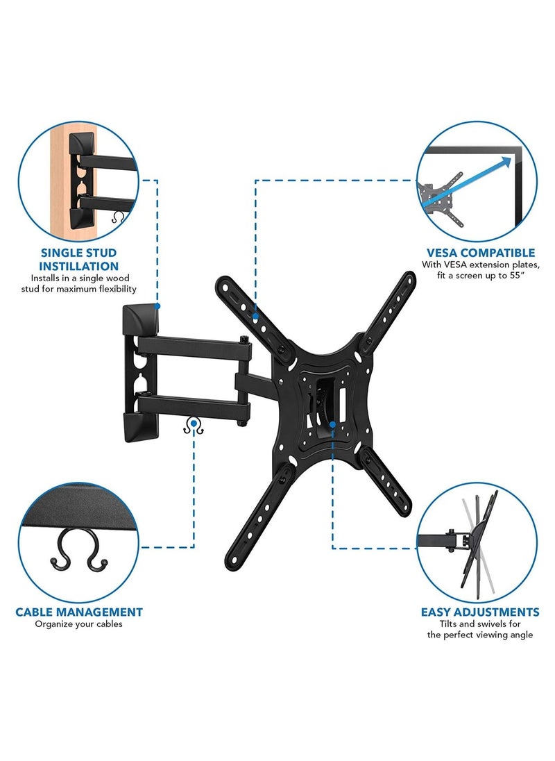 Full Motion TV Wall Mount Monitor Wall Bracket with Swivel & Articulating Tilt Arm, Fits up to 55 Inch Lcd Led Oled Flat Screens up to 66 lbs - Image 3