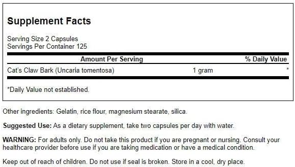 Swanson Full Specturm Cats Claw  Antioxidant Support  Movement  Flexibility Support 500 mg 250 Capsules - Image 2