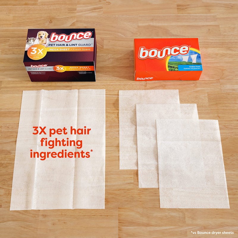 Bounce Pet Hair and Lint Guard Mega Dryer Sheets with 3X Pet Hair Fighters, Fresh Scent, 130 Count - Image 3