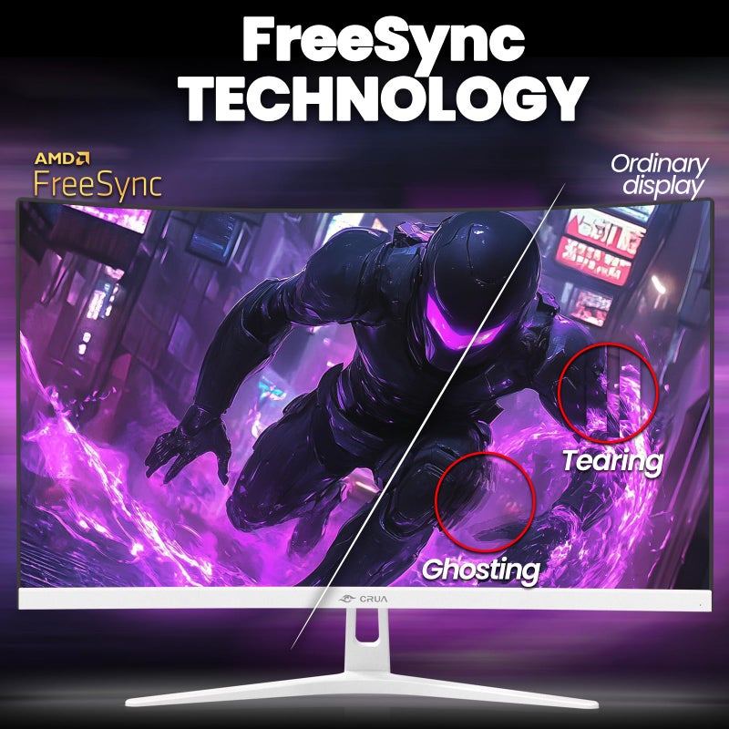 CRUA 27" Curved Gaming Monitor, FHD 1920x1080P, 165Hz/200Hz Computer Monitor, 1800R VA Screen, 120% sRGB, Support AMD FreeSync, Blue Light Filter, HDMI & DP, Wall Mount Install- White - Image 5