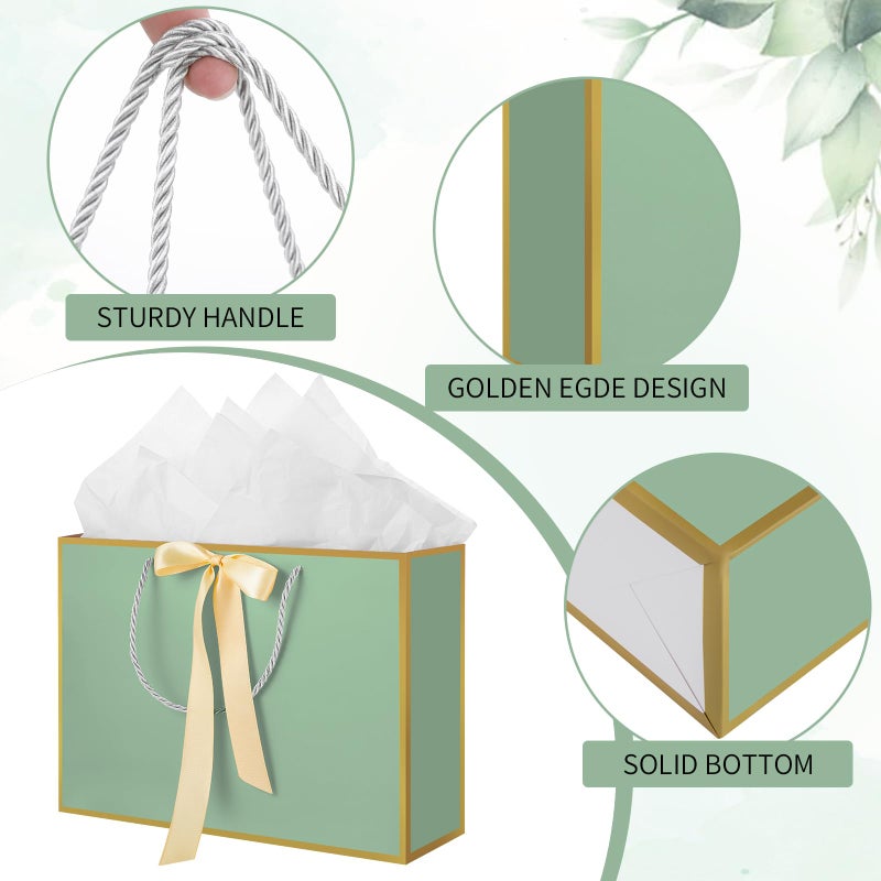 woric 13.7" Large Gift Bag with Handles, 2 Pack Sage Green Gift Bags with Tissue Paper Greeting Card Ribbon for Baby Shower Wedding Bridal Shower Engagement - Image 3
