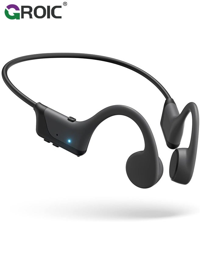 GROIC Black Bone Conduction Headphones, Upgrade Open-Ear Wireless Bluetooth Workout Headphones with Microphones, 8Hr Playtime, Waterproof Earphones for Sports, Running, Gym, Hiking and Cycling  - Image 1