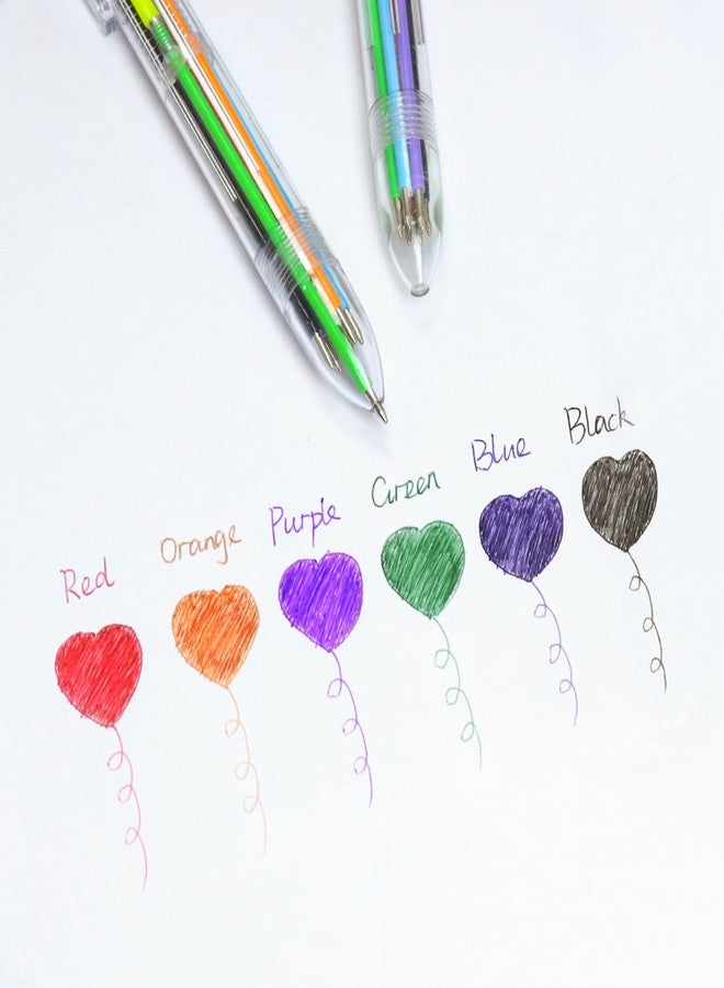 IHPUKIDI 100 Pack 0.5mm 6-in-1 Multicolor Ballpoint Pen, 6 Color Transparent Barrel Retractable Ballpoint Pens for Office School Supplies Students Gift - Image 4