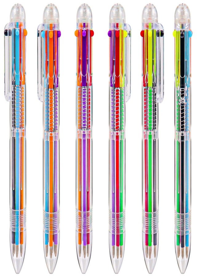 IHPUKIDI 100 Pack 0.5mm 6-in-1 Multicolor Ballpoint Pen, 6 Color Transparent Barrel Retractable Ballpoint Pens for Office School Supplies Students Gift - Image 1