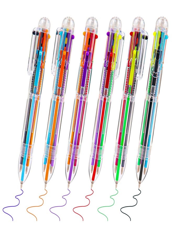 IHPUKIDI 100 Pack 0.5mm 6-in-1 Multicolor Ballpoint Pen, 6 Color Transparent Barrel Retractable Ballpoint Pens for Office School Supplies Students Gift - Image 3