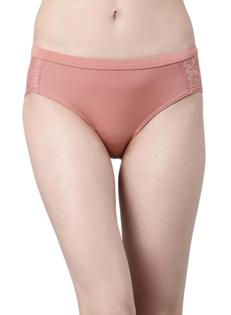 enamor Women Cotton Super Smooth and Elastic Full Coverage Hipster Panty Lace Design Dusty Rose - Image 1