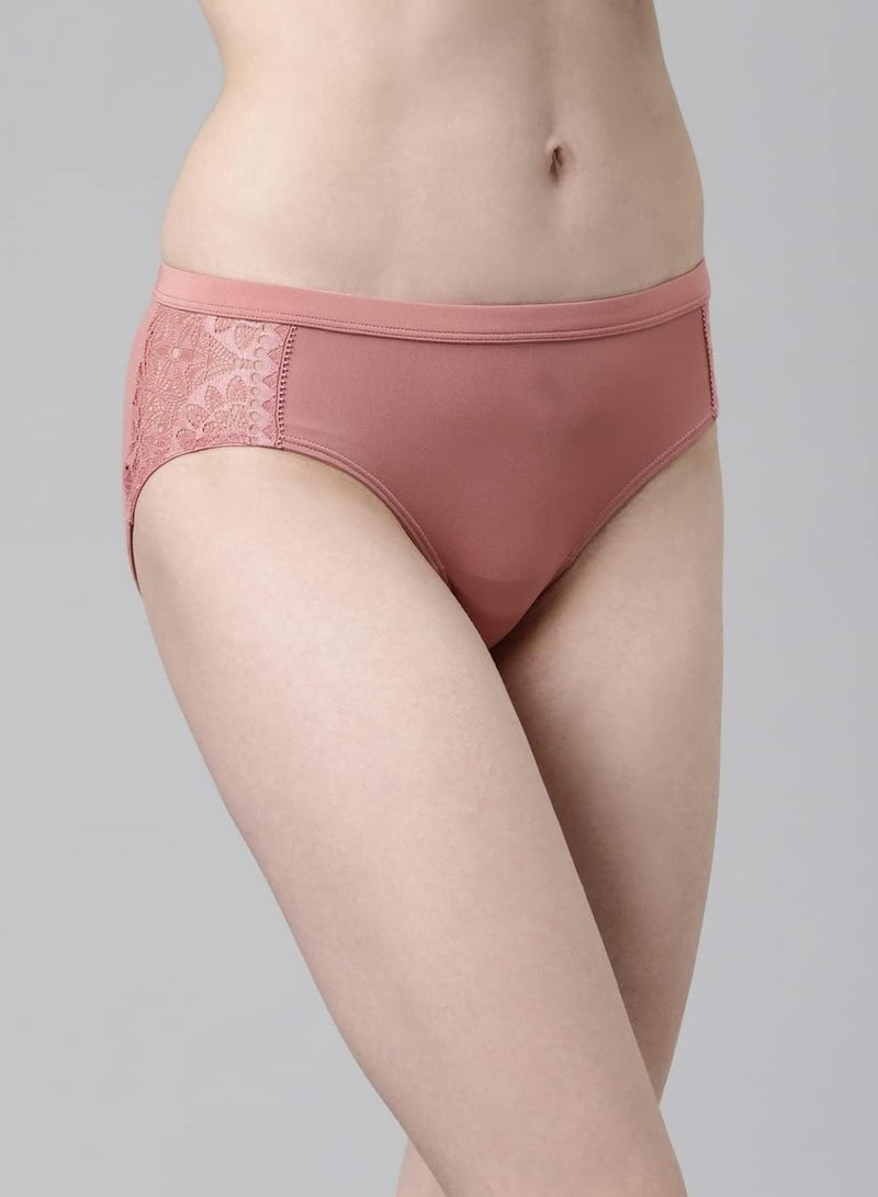enamor Women Cotton Super Smooth and Elastic Full Coverage Hipster Panty Lace Design Dusty Rose - Image 4