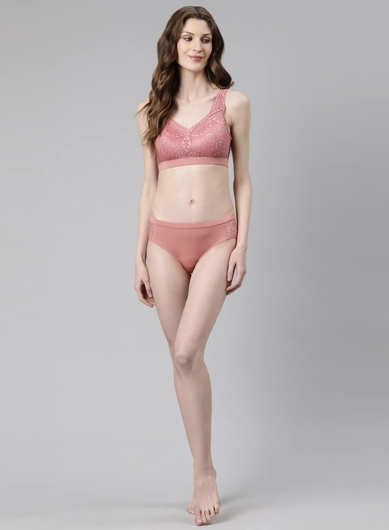 enamor Women Cotton Super Smooth and Elastic Full Coverage Hipster Panty Lace Design Dusty Rose - Image 5