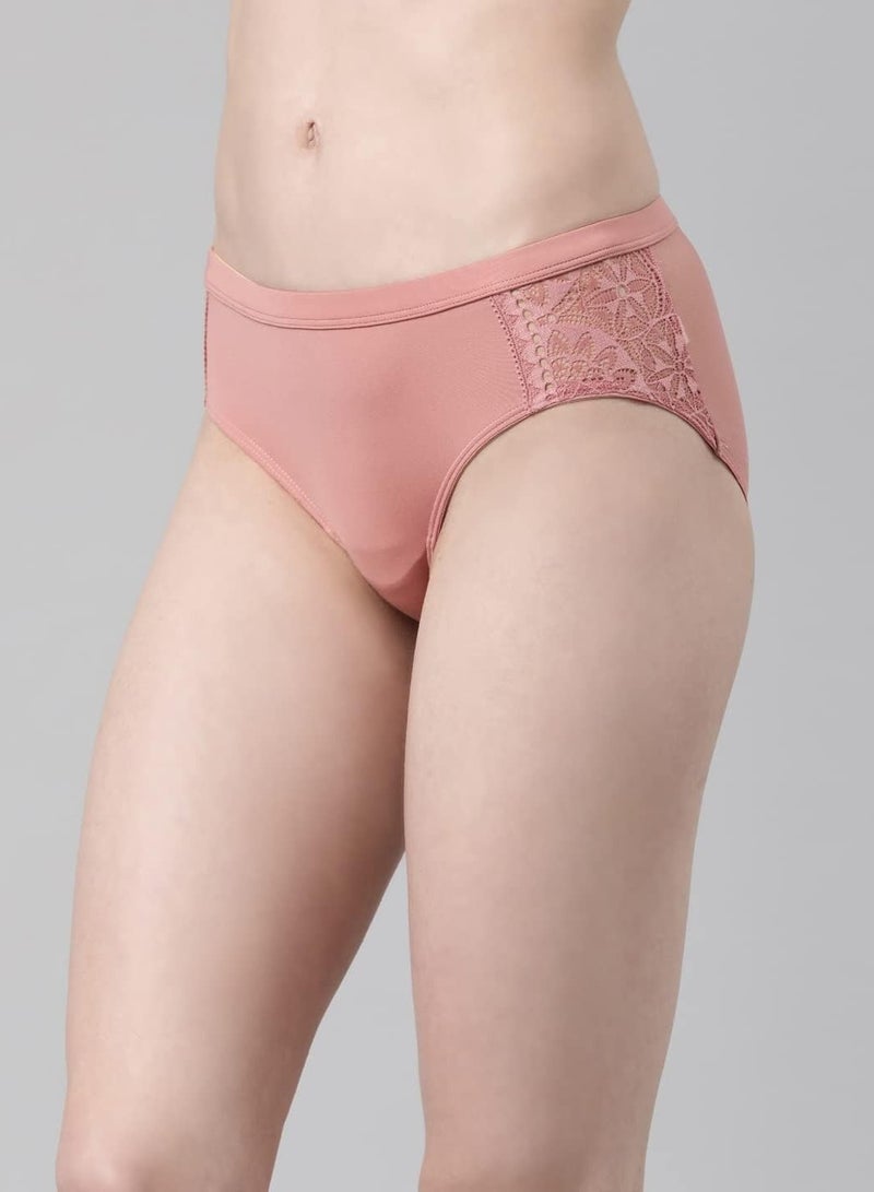 enamor Women Cotton Super Smooth and Elastic Full Coverage Hipster Panty Lace Design Dusty Rose - Image 2