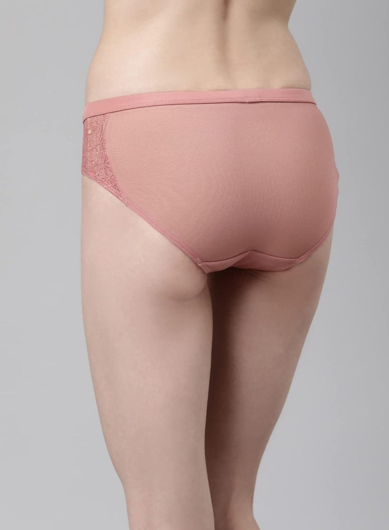 enamor Women Cotton Super Smooth and Elastic Full Coverage Hipster Panty Lace Design Dusty Rose - Image 3